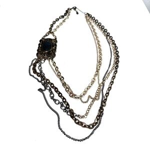 ROBERT ROSE | Vintage Necklace Gold Tone Asymmetric Cameo Pendant Multi Strand
